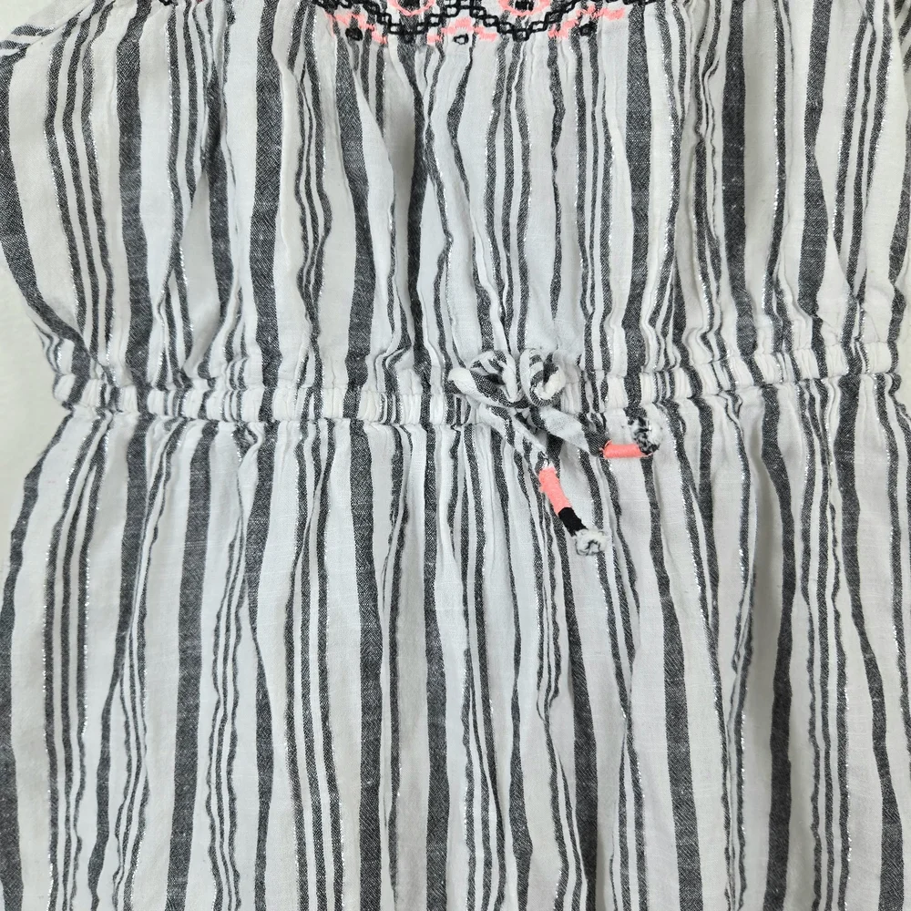 Cat & Jack Girl White Gray Striped Sleeveless Embroidered Tiered Sundress Medium
